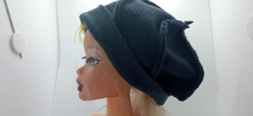 Blue hat.