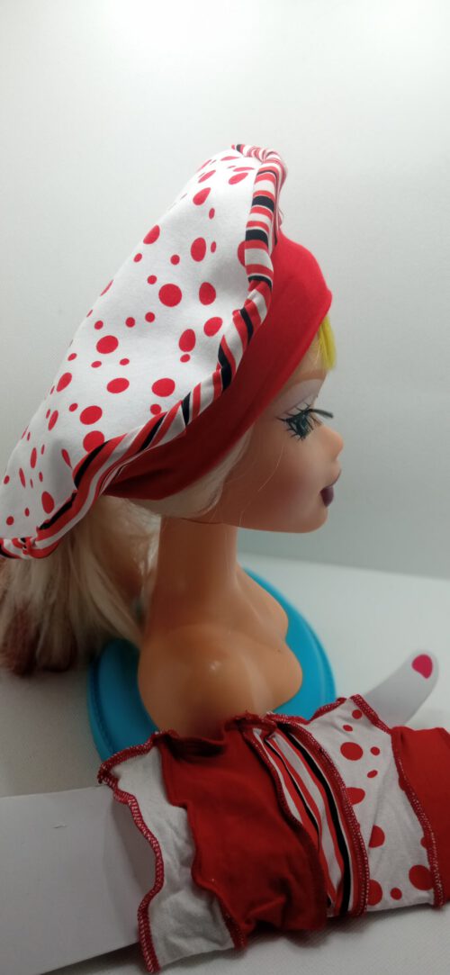 Barret & Arm warmers, Red dots/Stripes reversible - Image 6