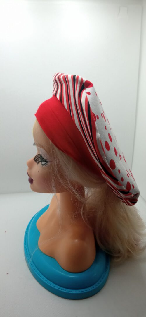 Barret & Arm warmers, Red dots/Stripes reversible - Image 4