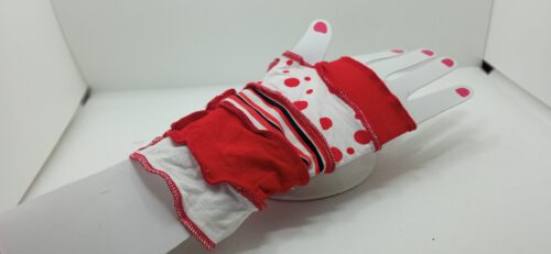 Barret & Arm warmers, Red dots/Stripes reversible - Image 3